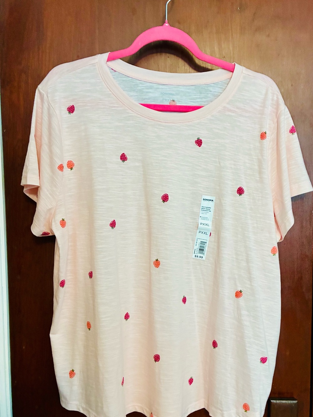 Sonoma Tee with Pink and Orange Strawberry Print